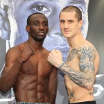 WBO WORLD LIGHTWEIGHT TITLE WEIGH INST ENOCH CENTER,GLASGOWPIC;LAWRENCE LUSTIGCHAMPION RICKY BURNS  AND CHALLENGER TERENCE CRAWFORD COME FACE TO FACE AT THE WEIGH IN