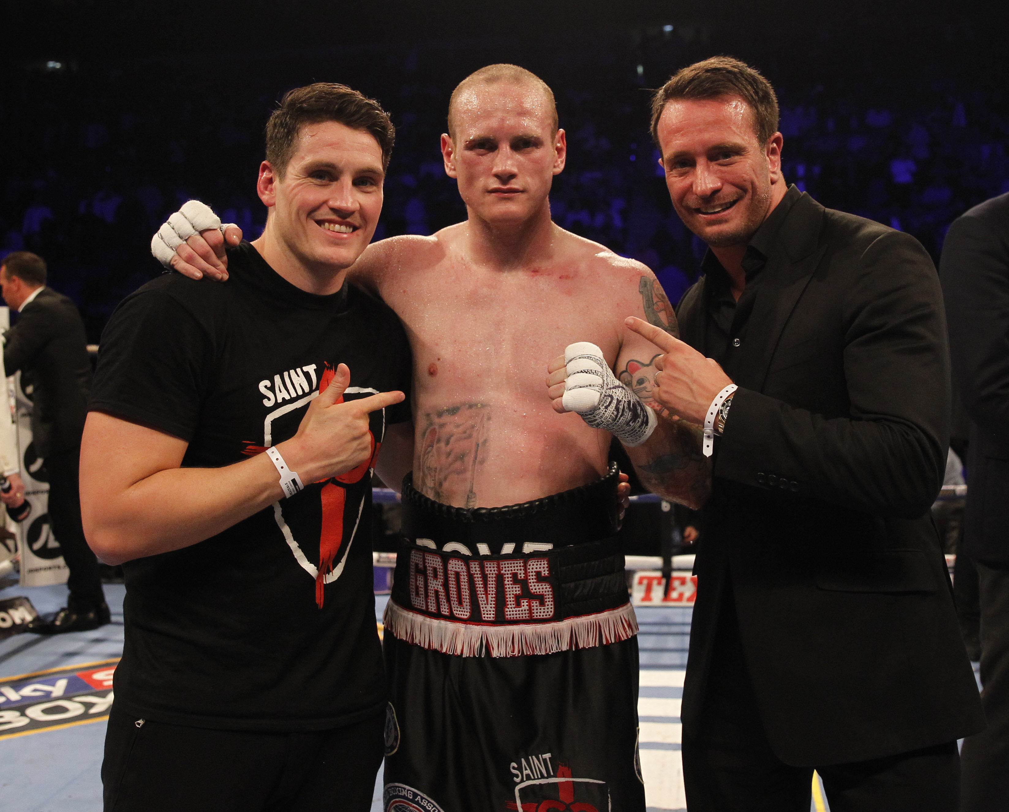 George Groves with trainer Shane McGuigan and Kalle Sauerland