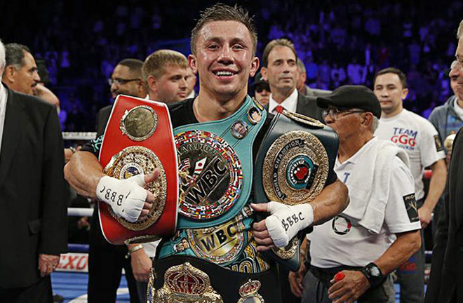 Gennady Golovkin with his WBC Tiltles 