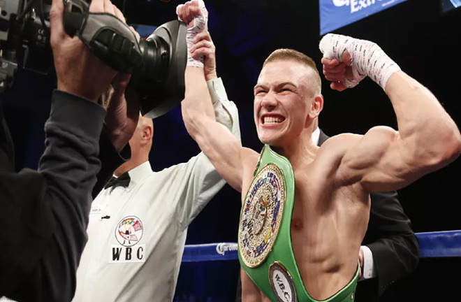 Ivan Baranchyk winning his WBC belt. Photo credit: Bad left hook