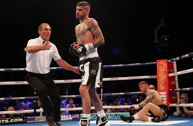 Lewis Ritson beat his opponent Paul Hyland Jnr at the Metro Radio Arena in no time on Saturday night. Photo Credit: Lawrence Lustig.