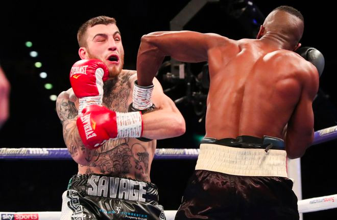 Hassan Mwakinyo stunned Sam Eggington by stopping him in two rounds as the shock of the night on the Amir Khan undercard. Photo Credit: Sky Sports.