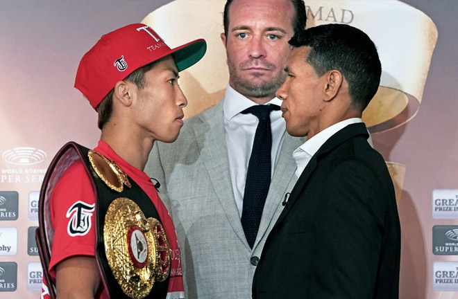 Inoue-Payano face off ahead of their Ali Trophy Quarter-Final and WBA ‘Regular’ World Bantamweight Championship clash. Photo Credit: Naoki Fukuda