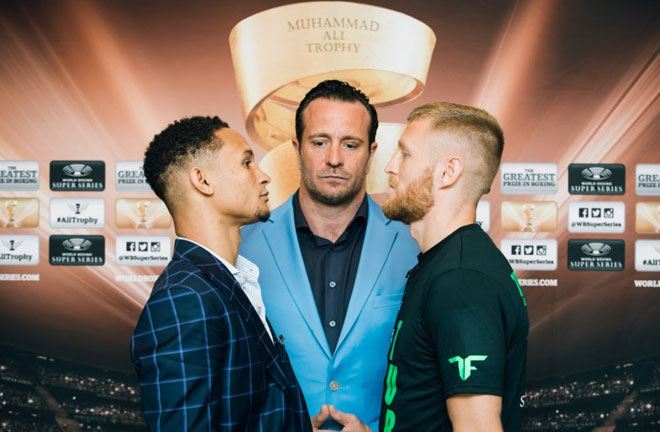 Regis Prograis and Terry Flanagan went head-to-head at the final press conference in New Orleans. Photo Credit: World Boxing Super Series