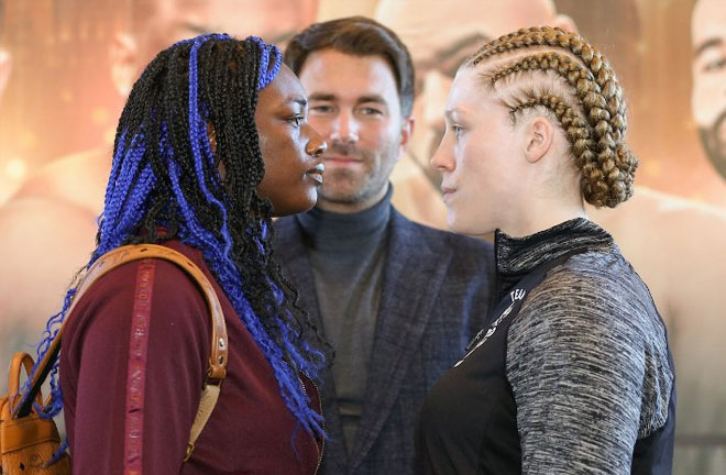 Shields-Rankin face off at presser. Photo Credit. BoxingScene.com