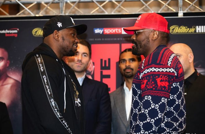 Whyte-Chisora face off at yesterday's Press Conference. Photo Credit: Boxing News 