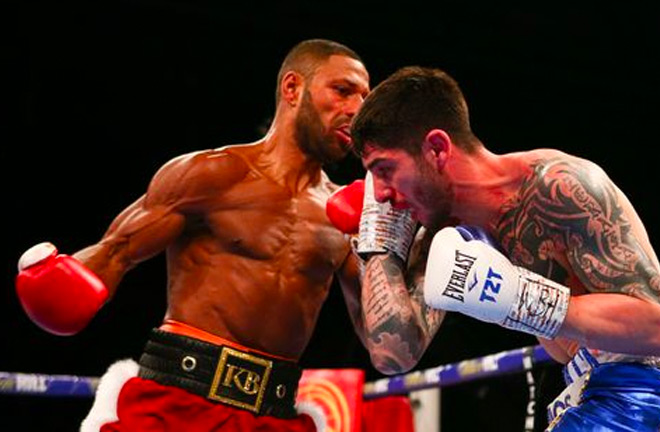 Kell Brook landing some body shots onto Michael Zerafa but was unable to break him down.