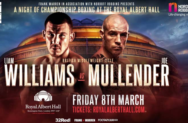 Mullender challenges Liam Williams for the British middleweight title. Photo Credit: Frank Warren