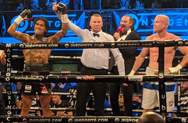 Conor Benn showed signs of his former self with a spectacular second round KO win over Jussi Koivula.