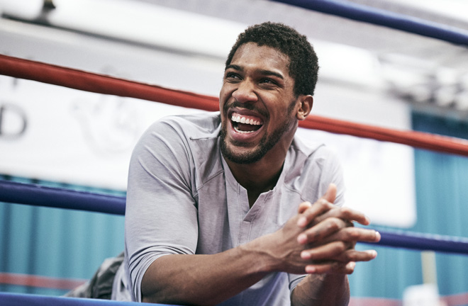 Joshua was in high spirits as he finished off his training camp in Sheffield Credit: Matchroom Boxing