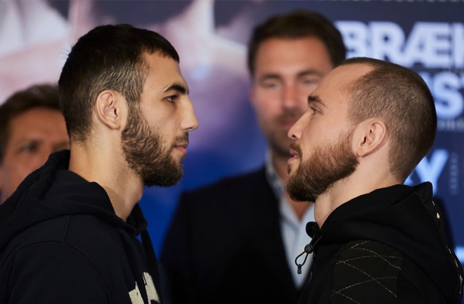 Butaev and Besputin came face-to-face ahead of their world title clash in Monte Carlo Credit: Matchroom Boxing