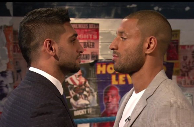 Amir Khan and Kell Brook head to head. Photo credit: boxing scene.com