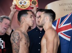 Jason Moloney facing off against Manny Rodriguez. Photo credit: worldboxingsuperseries.com