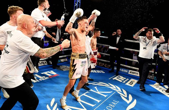 The jubilation and disbelief all caught in one photo after Lee McGregor beat Kash Farooq. Photo credit: daily record.co.uk