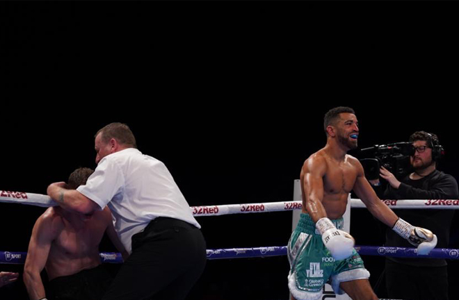 Sam Maxwell can't hide his delight after retaining his WBO European Super Lightweight title Credit: Frank Warren