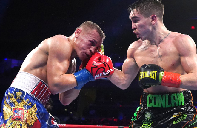 Michael Conlan avenged his 2016 Olympic loss to Vladimir Nikitin at Madison Square Garden Credit: BBC NI