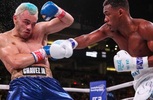 Julio Cesar Chavez Jr withdrew after five rounds allowing Daniel Jacobs to claim victory on Friday night in Arizona.