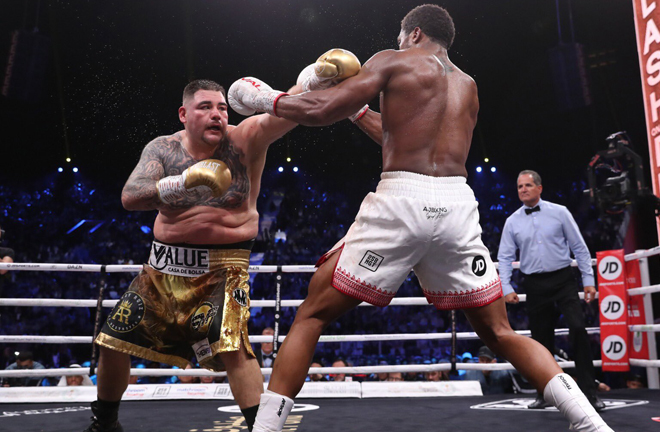 Joshua kept Ruiz Jr frustrated at distance throughout a dominant 12 rounds Credit: Matchroom Boxing