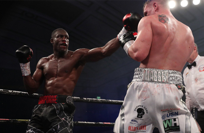 Riakporhe and Massey were involved in a scrappy affair at York Hall Credit: Matchroom Boxing