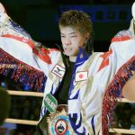 Kosei Tanaka celebrating after defending his WBO flyweight world title. Photo credit: Japan Times