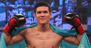 Olympic Gold medalist Daniyar Yeleussinov continues his charge against Alan Sanchez in Phoenix on Friday Credit: Sky Sports