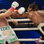 Andrade landing a straight left down the pipe of Keeler. Photo Credit: www.proboxing-fans.com