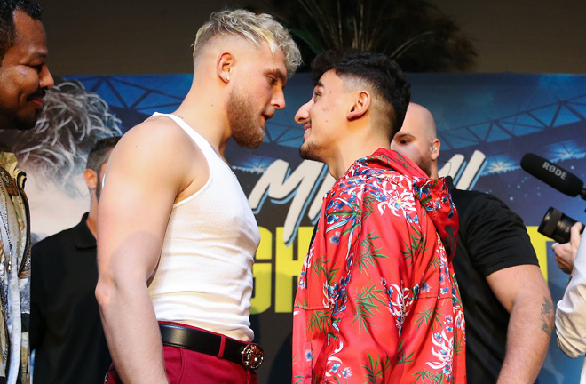 YouTubers Jake Paul and AnEsonGib face off in Miami Credit: Matchroom Boxing