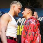 Jake Paul and AnEsonGib had to be separated after coming face-to-face at the first press conference in LA Credit: Melina Pizano/Matchroom Boxing USA