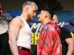 Jake Paul and AnEsonGib had to be separated after coming face-to-face at the first press conference in LA Credit: Melina Pizano/Matchroom Boxing USA