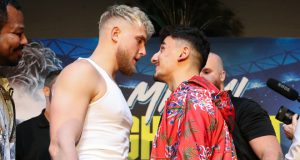 Jake Paul and AnEsonGib had to be separated after coming face-to-face at the first press conference in LA Credit: Melina Pizano/Matchroom Boxing USA