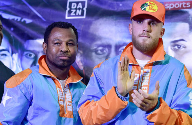 The calm before the storm. Jake Paul and his coach Shane Mosley at the weigh-in. Photo Credit: CBS Sports