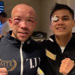 Danny Roman and TJ Doheny showing off their war wounds Credit: MTK Global / Thompson Boxing