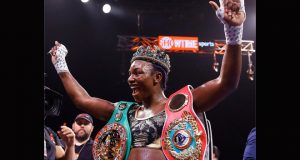 Claressa Shields became the fastest three-weight world champion after beating Ivana Habazin in Atlantic City Credit: AP PHOTO/MATT ROURKE