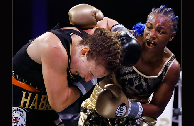 Shields proved too much for former two-weight champion Habazin Credit: AP PHOTO/MATT ROURKE