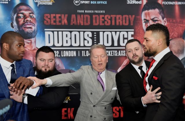 The unbeaten Heavyweights were separated after tensions boiled over at the first press conference Photo Credit: Reuters