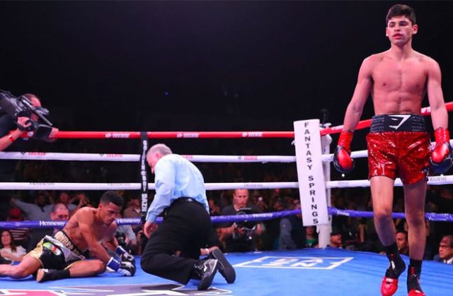 Ryan Garcia put Fonseca down on the canvas twice as he won with a first round KO on Friday night.