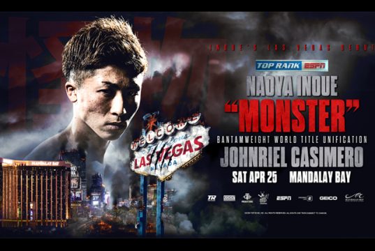 Naoya Inoue will face John Casemiro in a world title unification battle on April 25 Credit: Top Rank Boxing