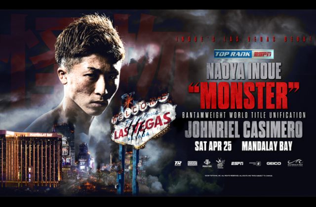Naoya Inoue will face John Casemiro in a world title unification battle on April 25 Credit: Top Rank Boxing Naoya Inoue will face John Casemiro in a world title unification battle on April 25 Credit: Top Rank Boxing