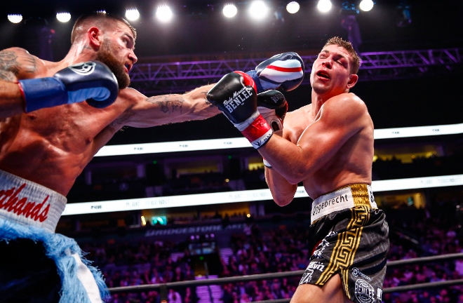 Caleb Plant Batters, Dominates Feigenbutz in TKO Win. Photo Credit: Boxing Scene