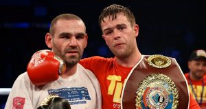 Danny Dignum and Alfredo Meli embraced after their WBO European Middleweight bout in Brentwood Credit: MTK Global