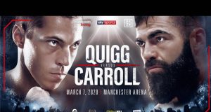 Scott Quigg and Jono Carroll collide at the Manchester Arena on Saturday night Credit: Matchroom Boxing