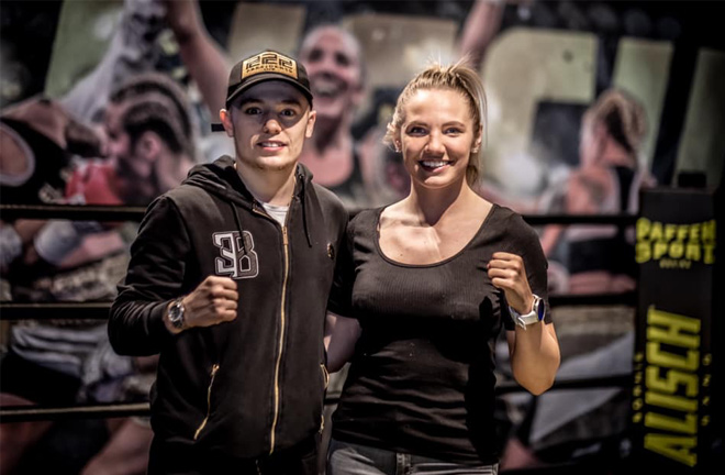 Sophie Alisch and Sunny Edwards on the opening day of her gym. Photo Credit: Kevin Zesling