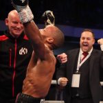 Danny with his coach, Kev Lilley and promoter, Lee Eaton in jubilation. Photo Credit: @DannyDKDarko Twitter