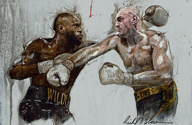 Slone's artwork of Tyson Fury and Deontay Wilder for the rematch that took place in February 2019. Photo Credit: @SloneArt Twitter