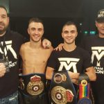 The Moloney twins flanked by Tony Tolj [left] and Angelo Hyder [right]. Photo Credit: Boxing Scene