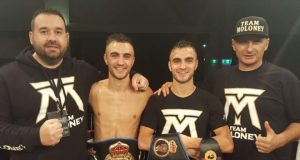 The Moloney twins flanked by Tony Tolj [left] and Angelo Hyder [right]. Photo Credit: Boxing Scene