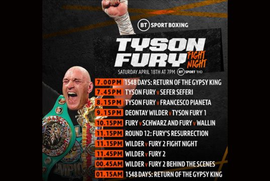 Tyson Fury's comeback story and fights will be aired on BT Sport on Saturday night Credit: BT Sport
