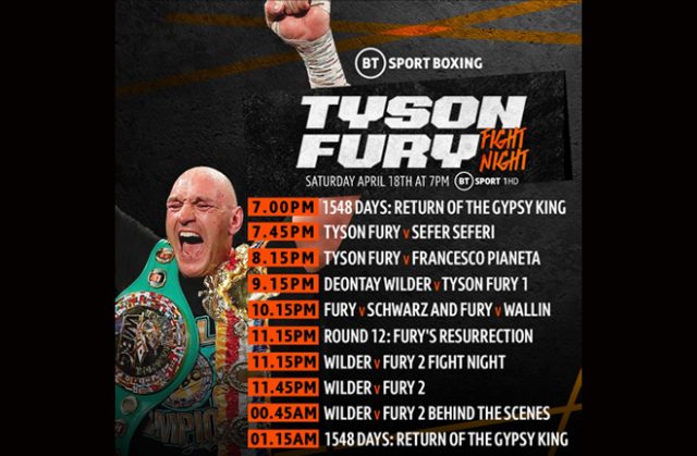 Tyson Fury's comeback story and fights will be aired on BT Sport on Saturday night Credit: BT Sport