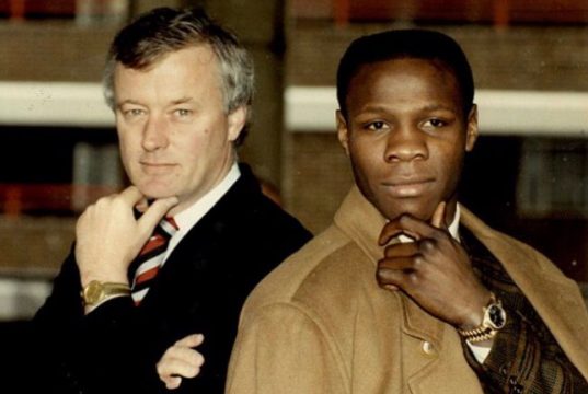 Barry Hearn and his first World champion, Chris Eubank. Photo Credit: Twitter / Eddie Hearn