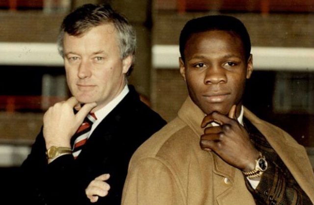 Barry Hearn and his first World champion, Chris Eubank. Photo Credit: Twitter / Eddie Hearn